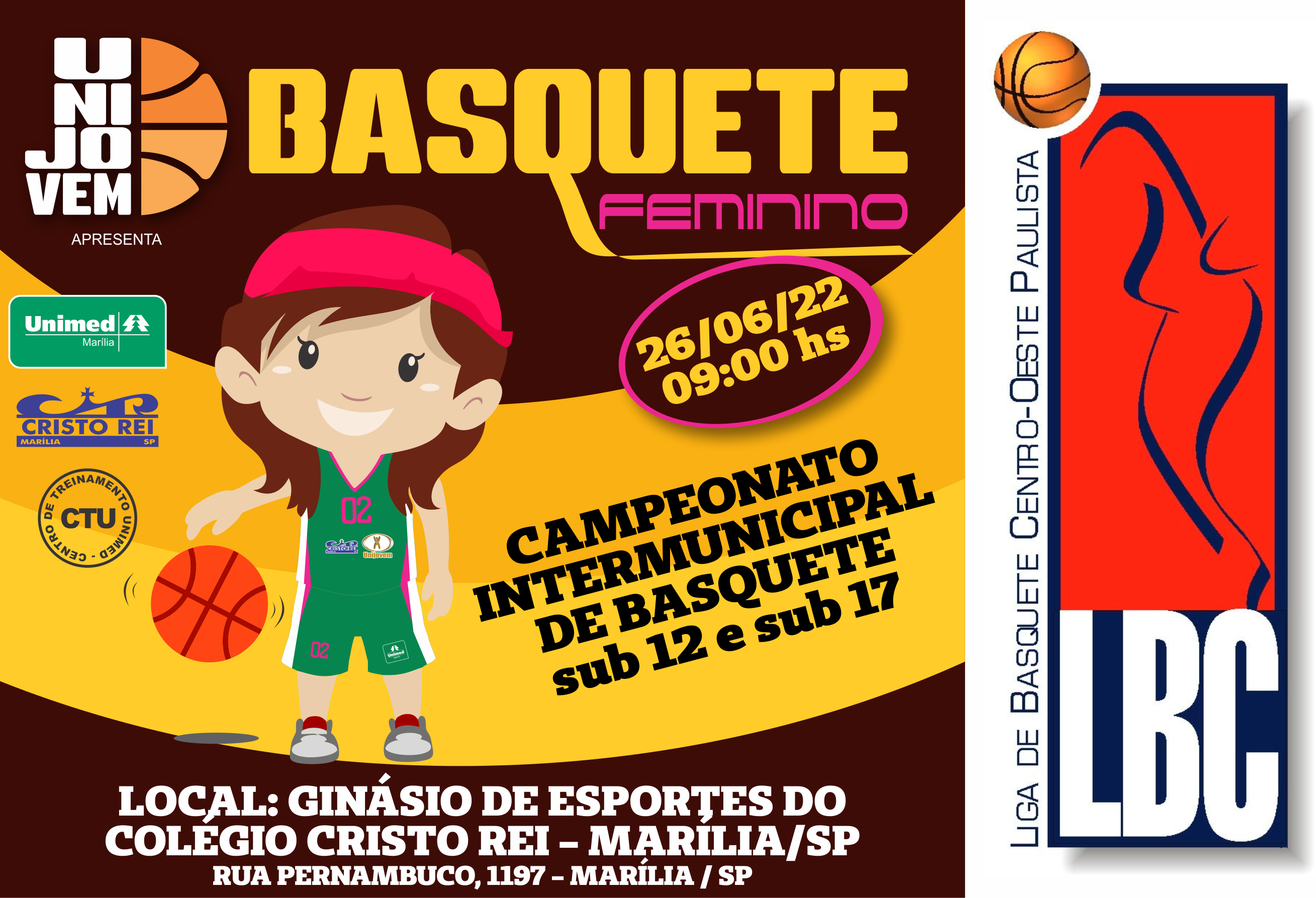 Torneio intermunicipal de basquete feminino acontecerá neste próximo domingo 26/06/2022 no ginásio de esportes do colégio Cristo Rei.